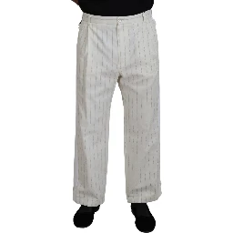 White Cotton Striped Formal Pants