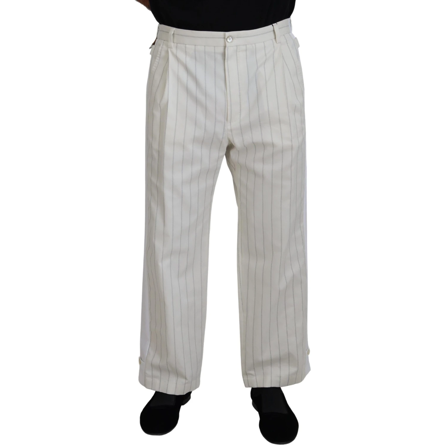 White Cotton Striped Formal Pants