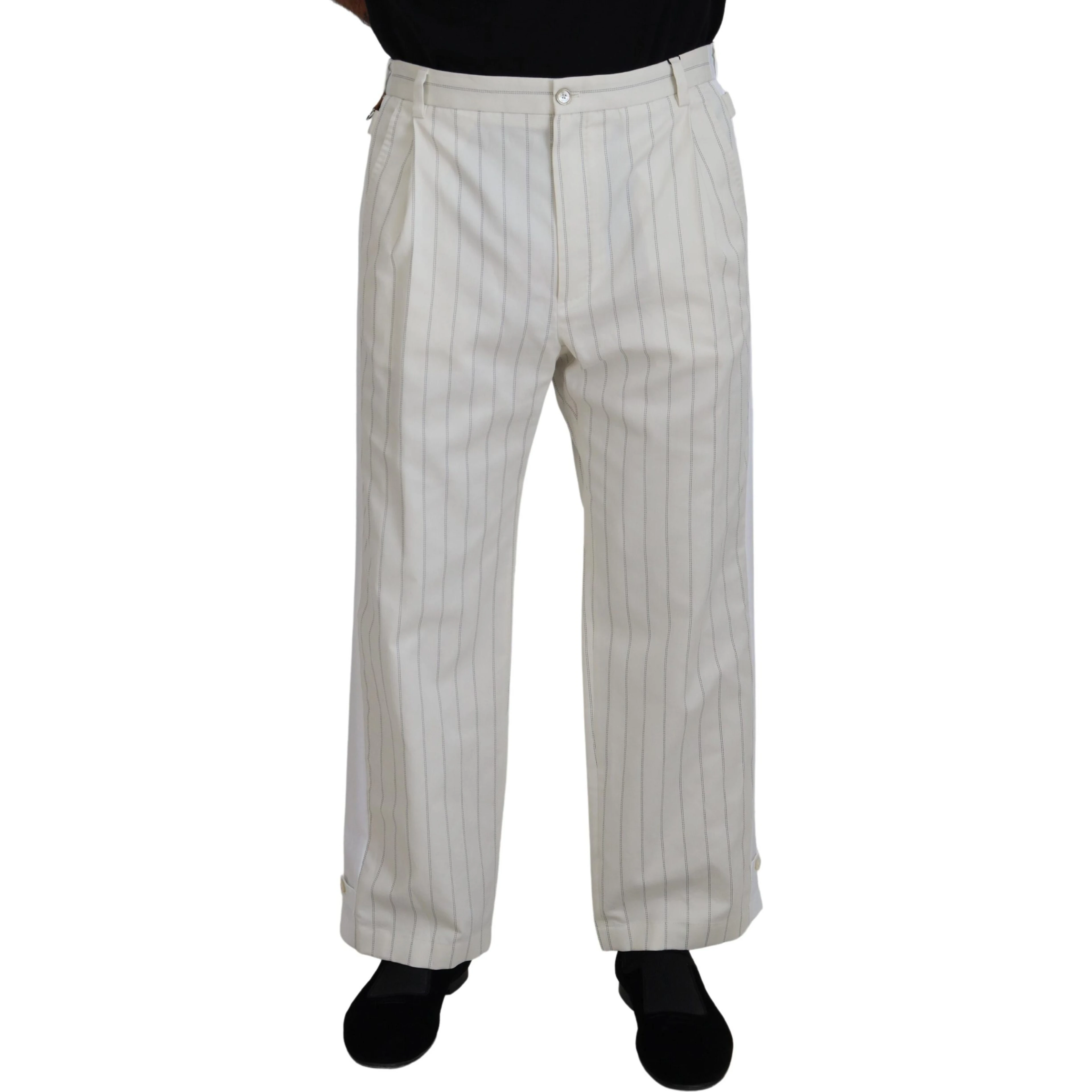White Cotton Striped Formal Pants