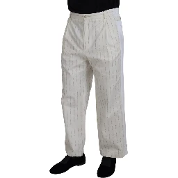White Cotton Striped Formal Pants