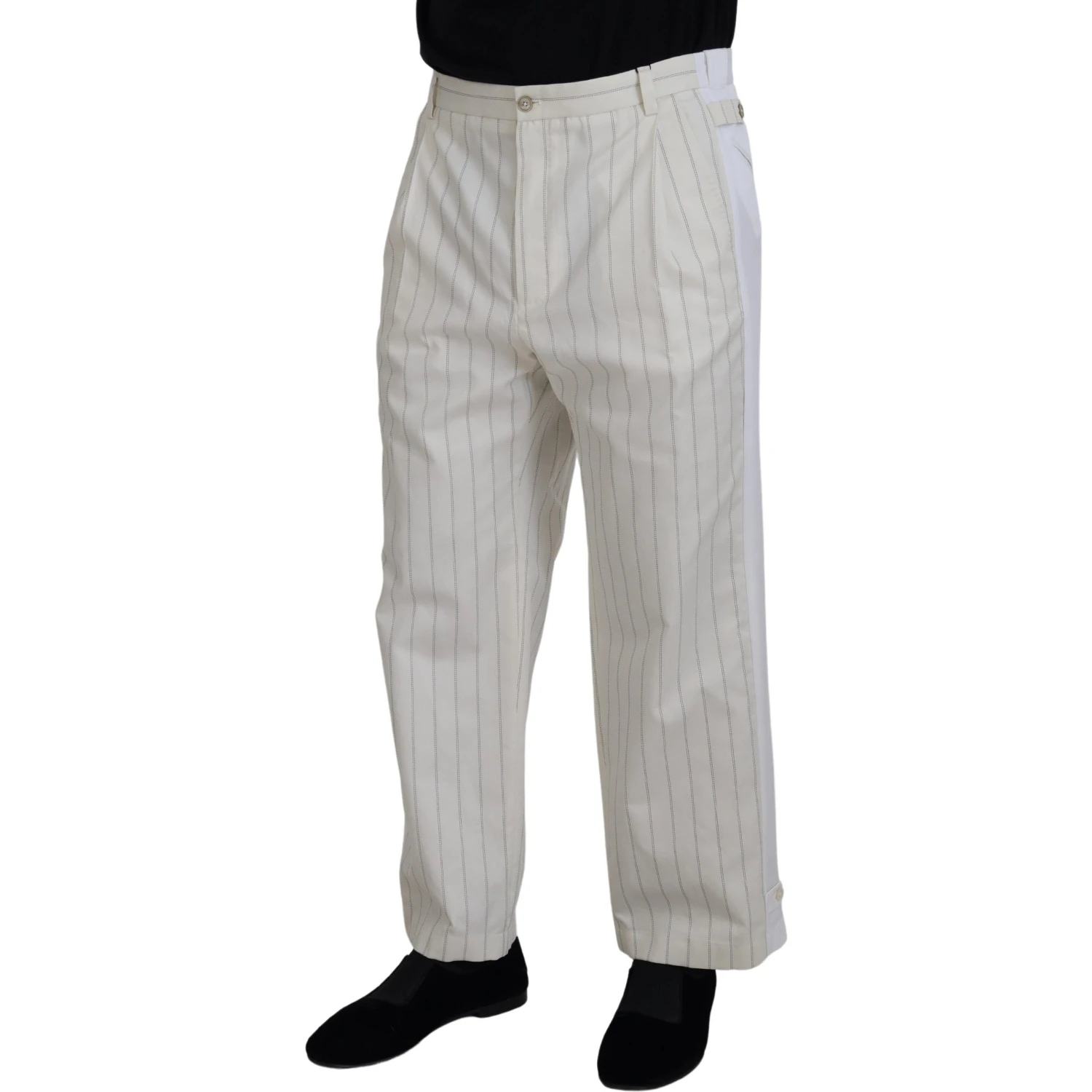 White Cotton Striped Formal Pants