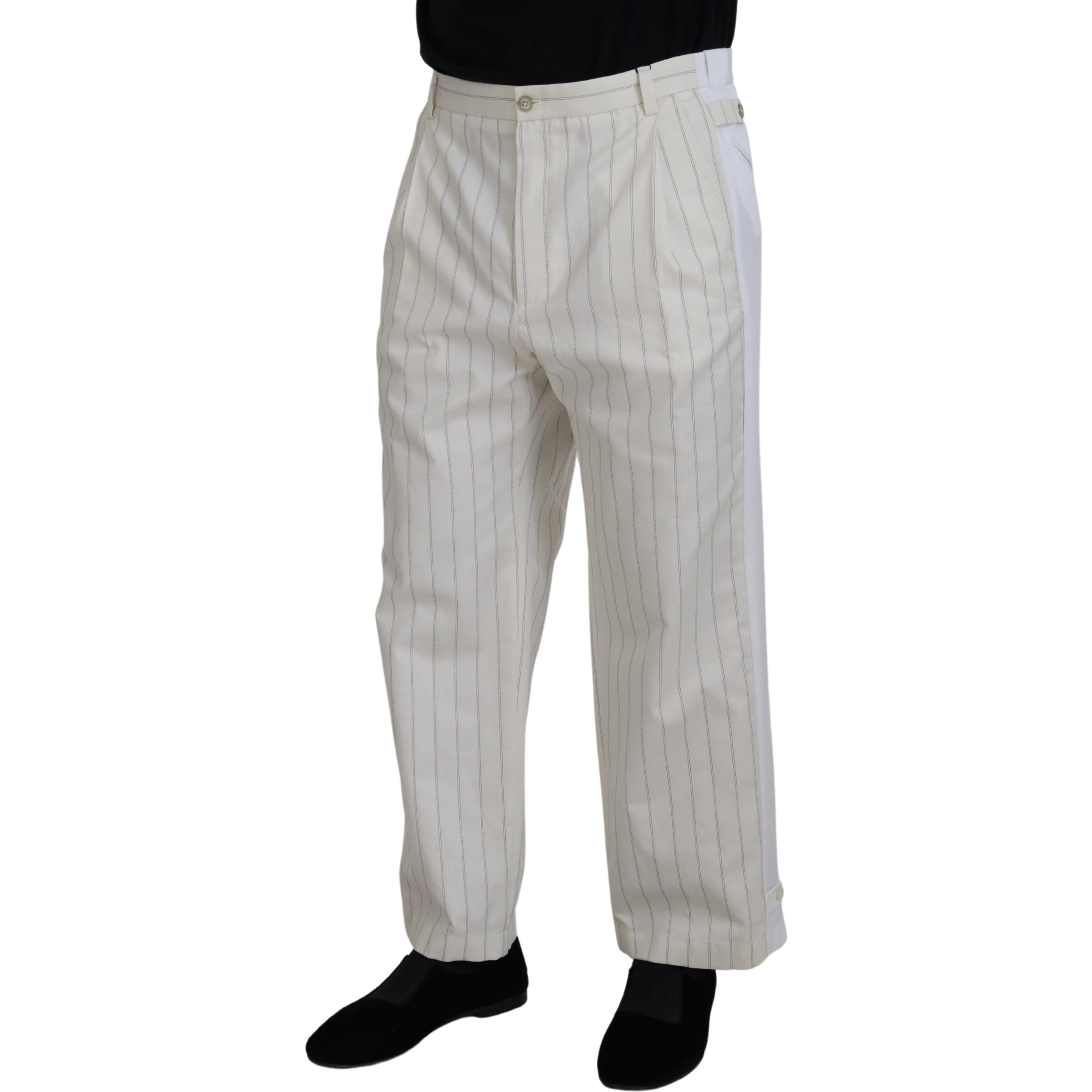 White Cotton Striped Formal Pants