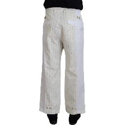 White Cotton Striped Formal Pants