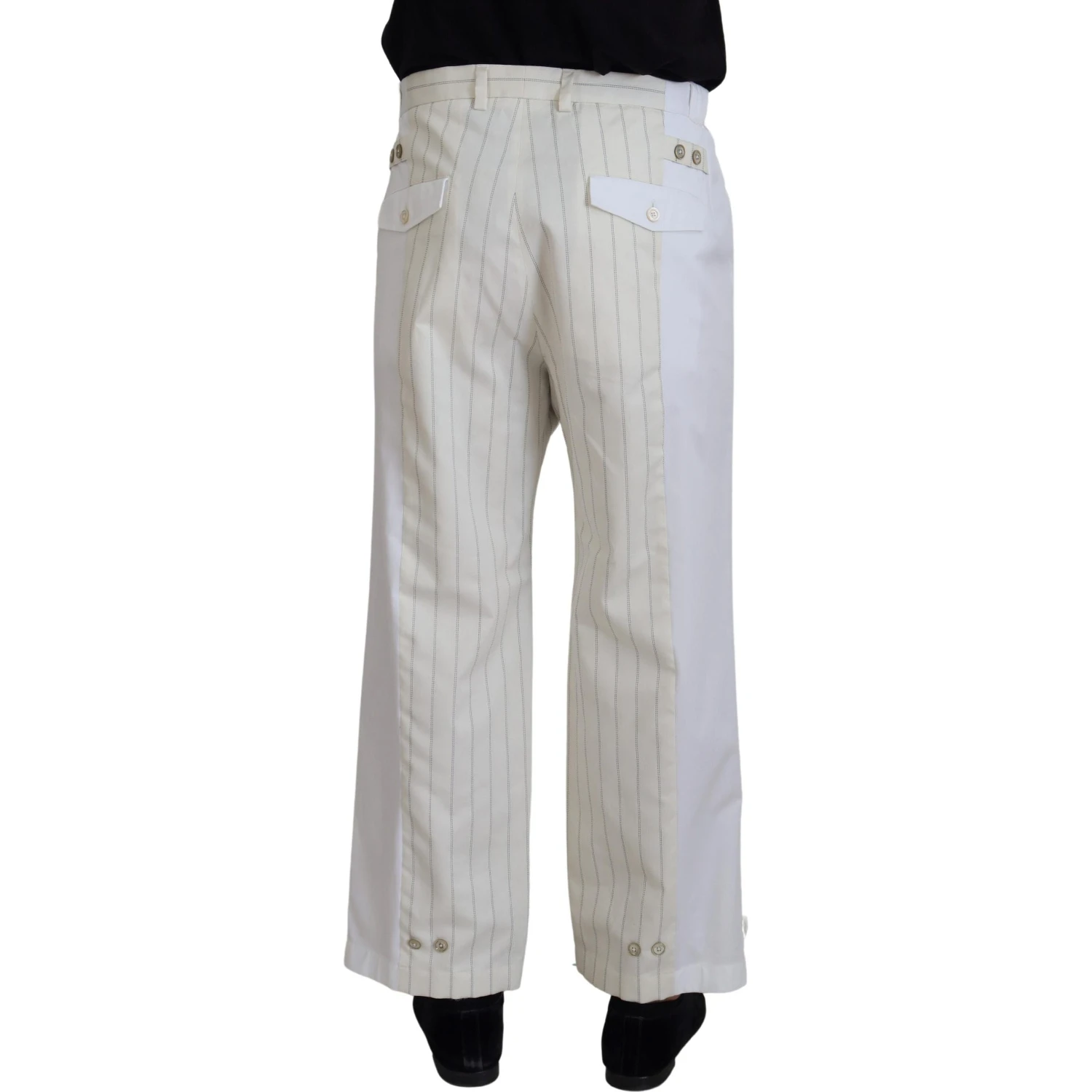 White Cotton Striped Formal Pants