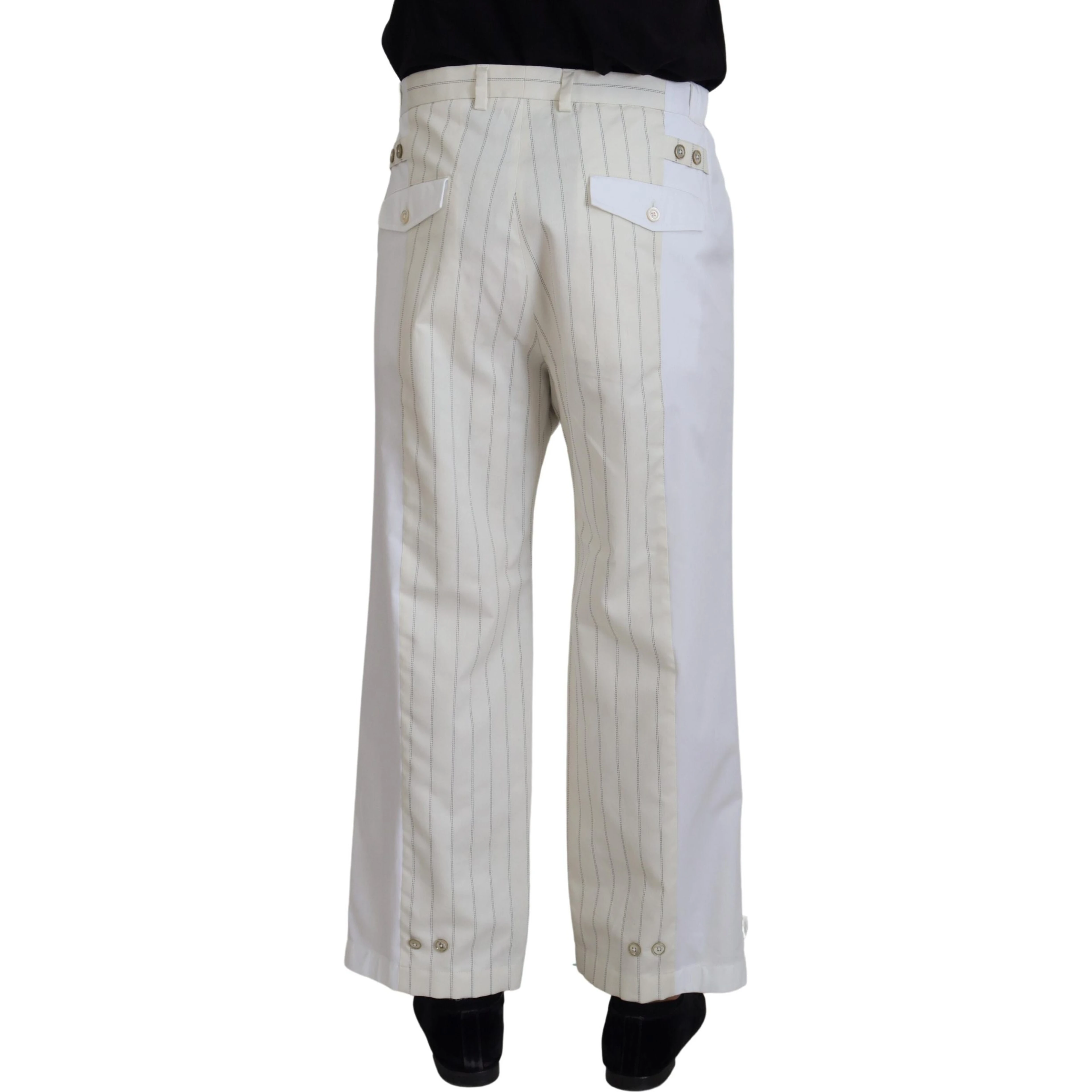 White Cotton Striped Formal Pants