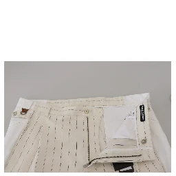 White Cotton Striped Formal Pants