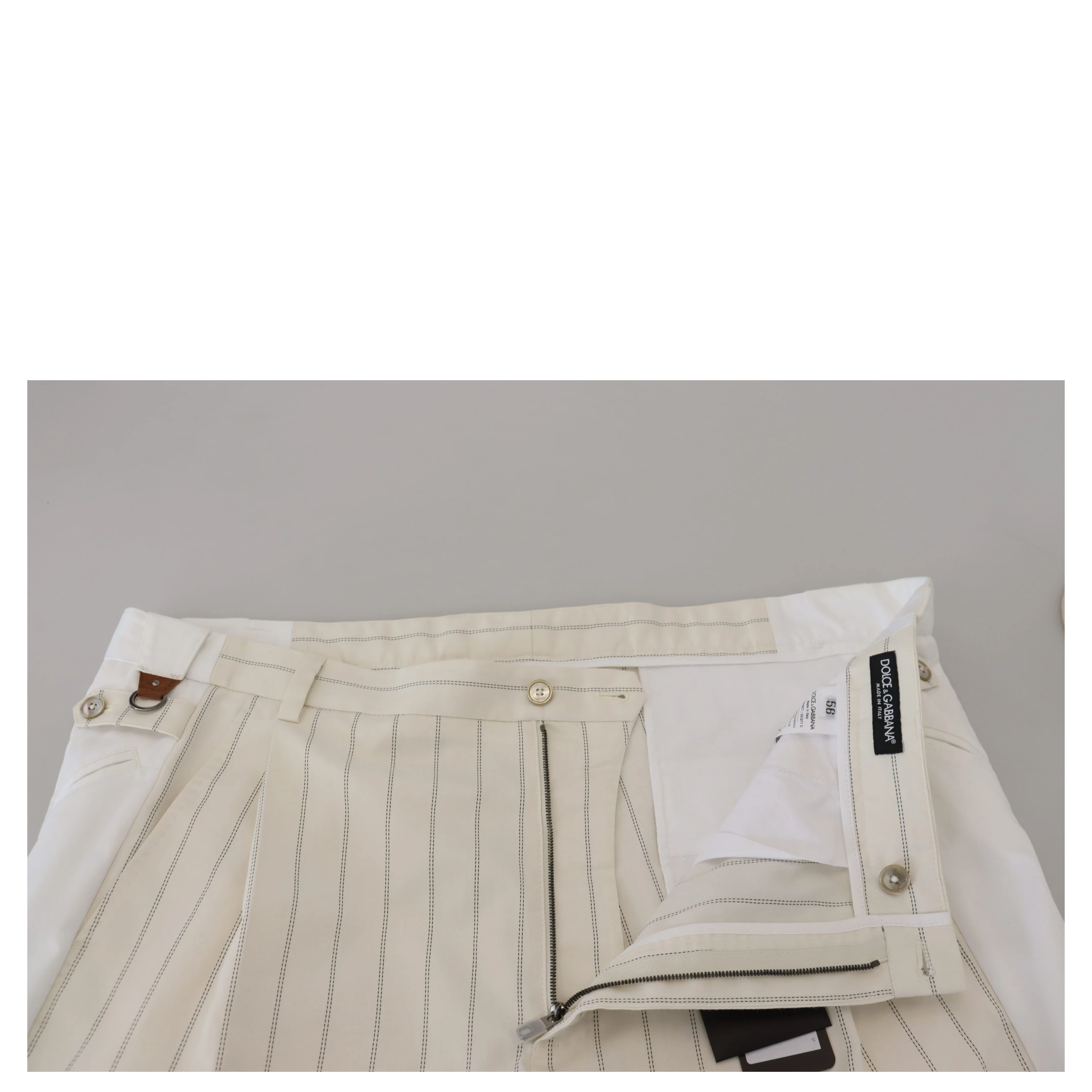 White Cotton Striped Formal Pants