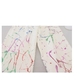 White Cotton Color Splash Print Denim Pants