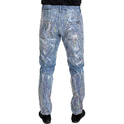 Blue Cotton Color Splash Print Denim Jeans