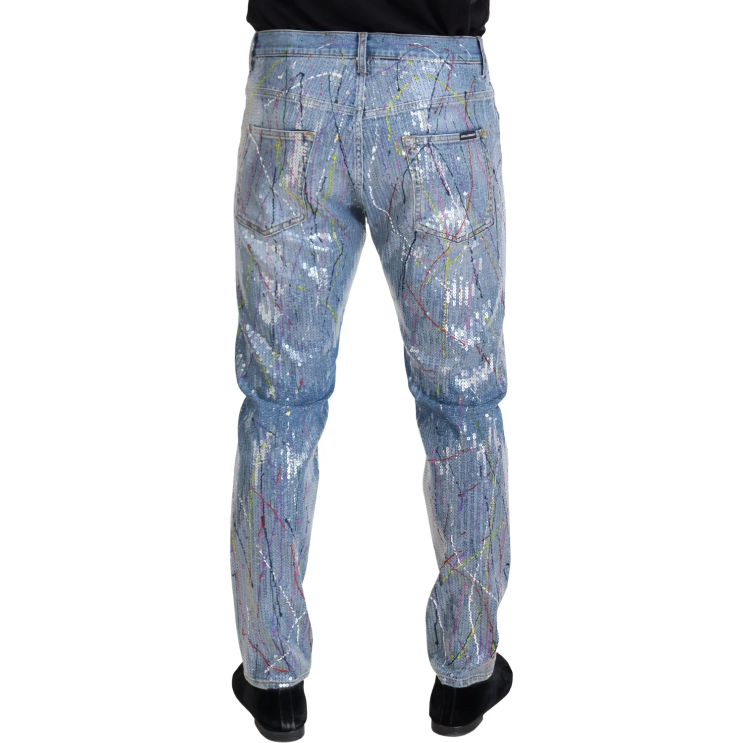 Blue Cotton Color Splash Print Denim Jeans