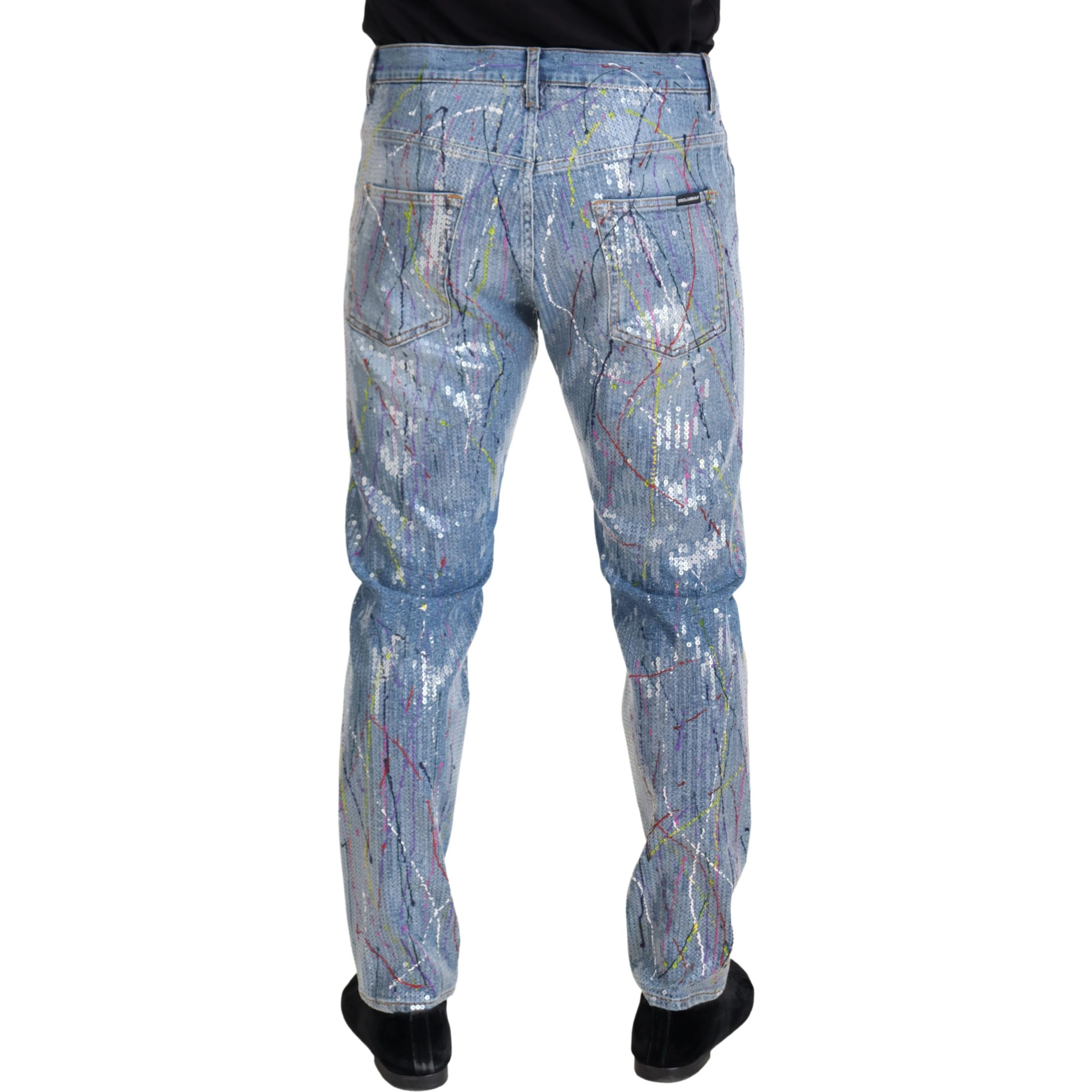 Blue Cotton Color Splash Print Denim Jeans