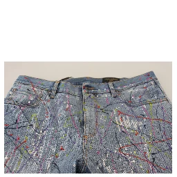 Blue Cotton Color Splash Print Denim Jeans