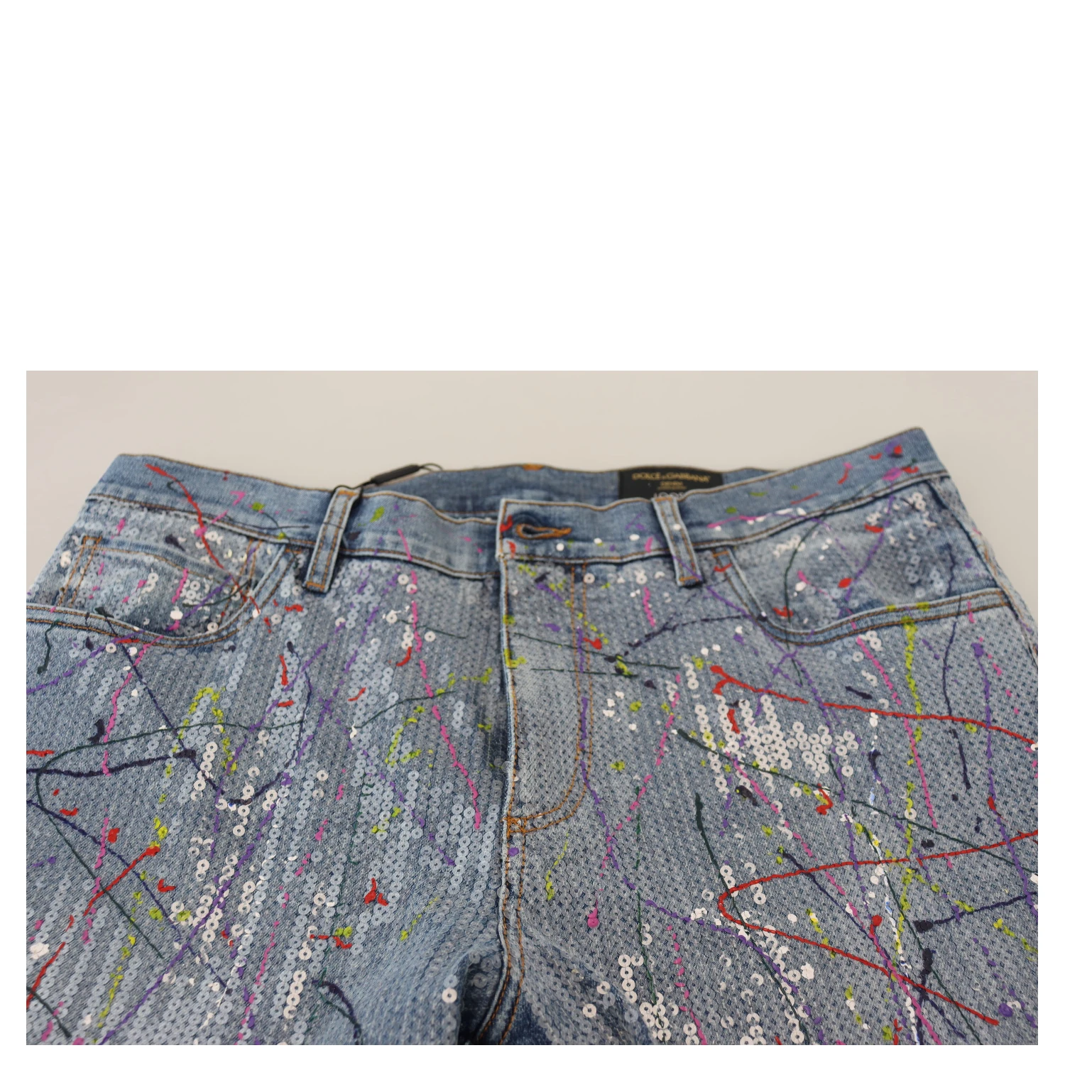 Blue Cotton Color Splash Print Denim Jeans