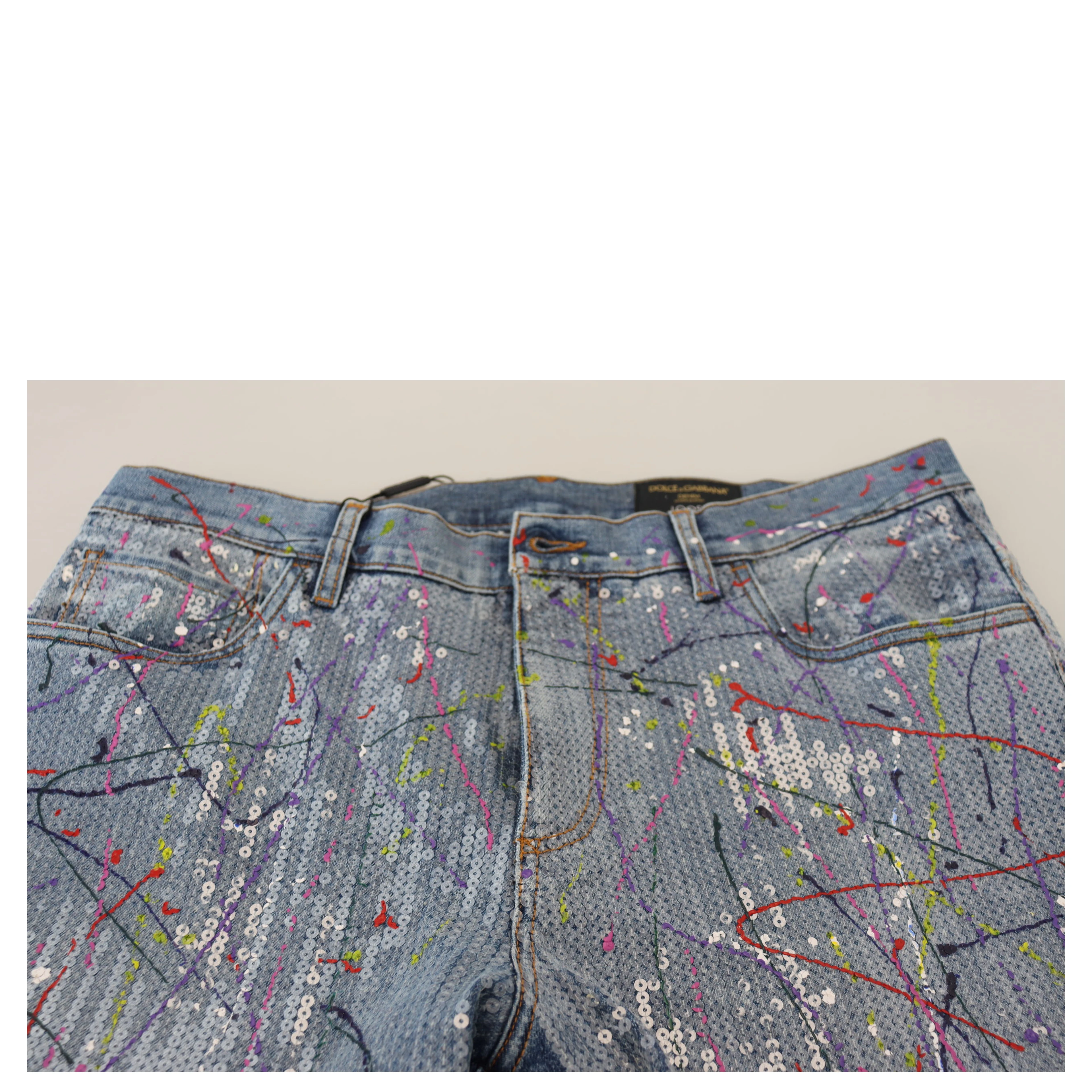 Blue Cotton Color Splash Print Denim Jeans