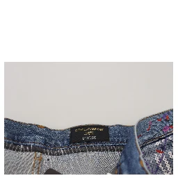 Blue Cotton Color Splash Print Denim Jeans