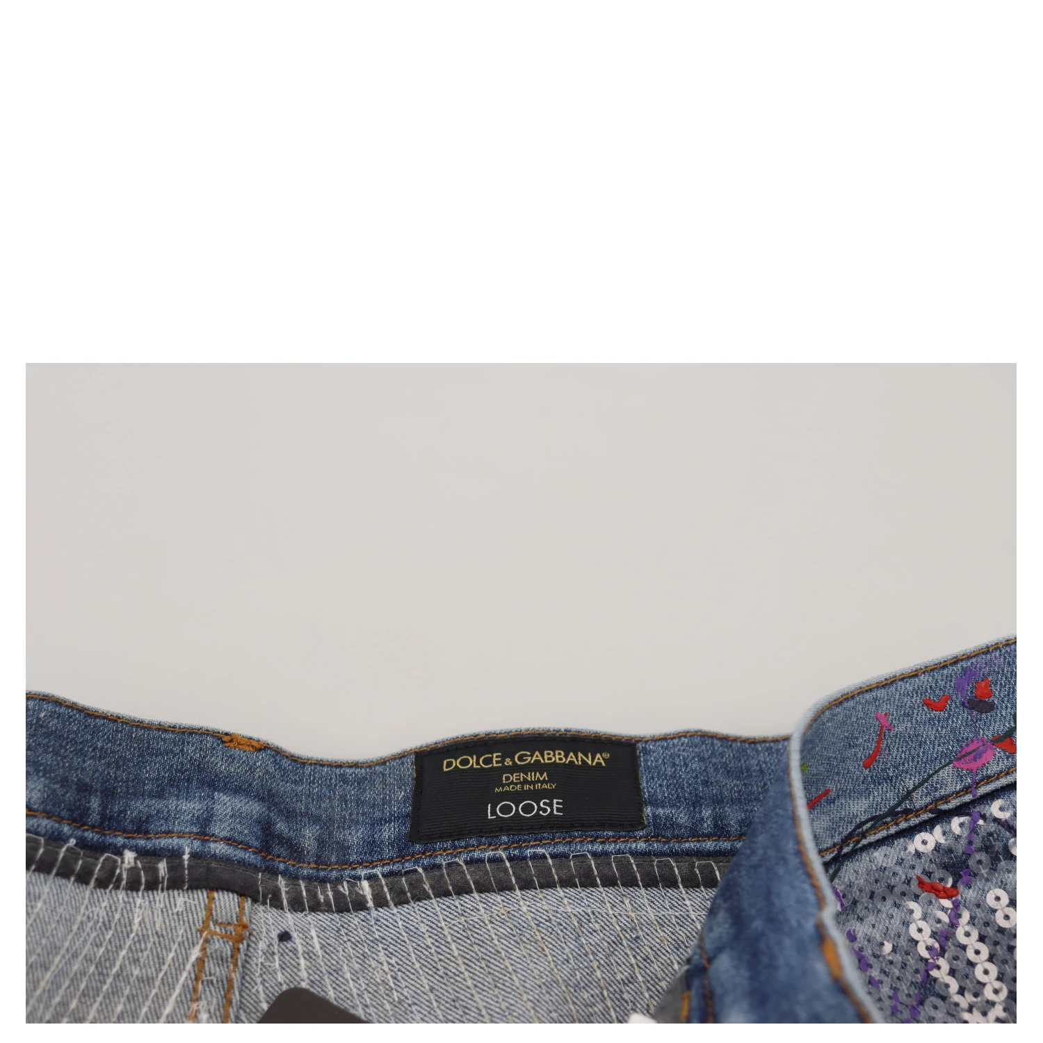 Blue Cotton Color Splash Print Denim Jeans