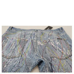 Blue Cotton Color Splash Print Denim Jeans