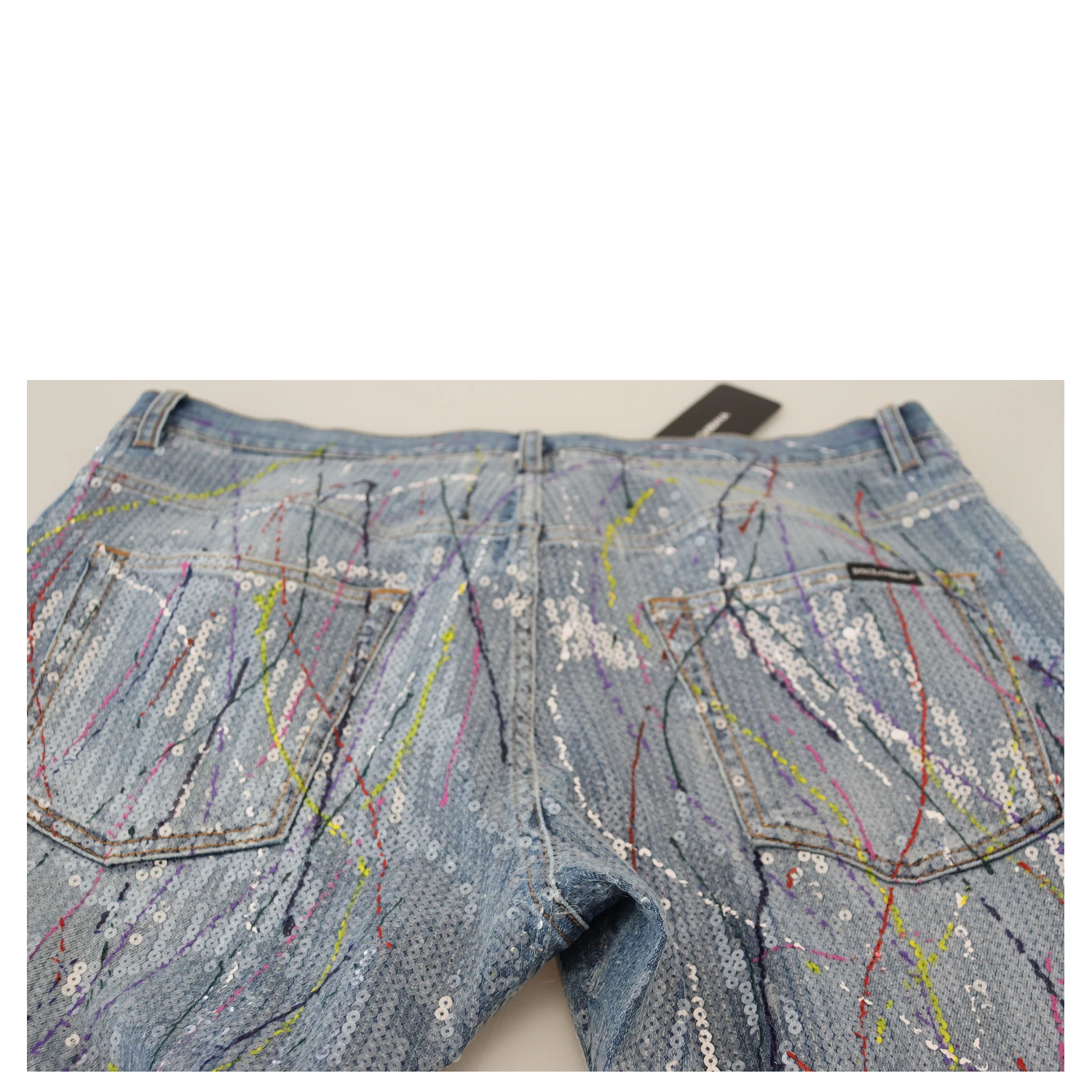 Blue Cotton Color Splash Print Denim Jeans