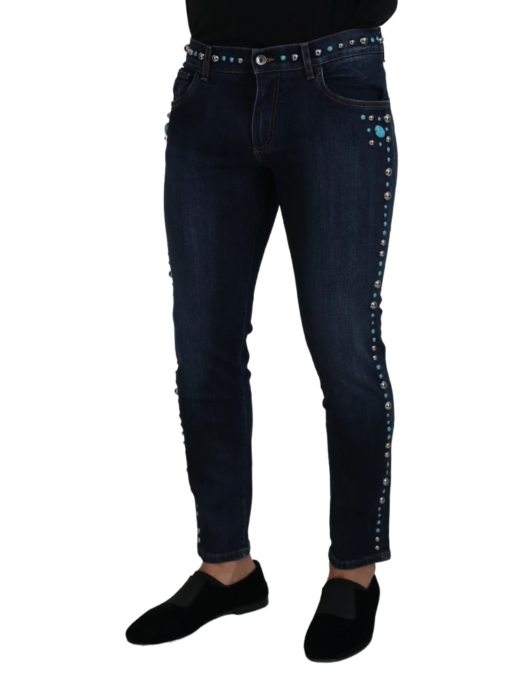 Blue Cotton Studded Low Waist Denim Jeans alternative