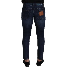 Blue Cotton Studded Low Waist Denim Jeans