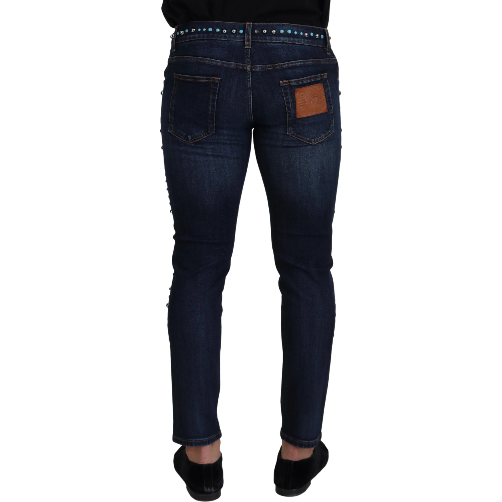 Blue Cotton Studded Low Waist Denim Jeans