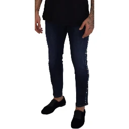 Blue Cotton Studded Low Waist Denim Jeans