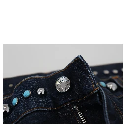 Blue Cotton Studded Low Waist Denim Jeans