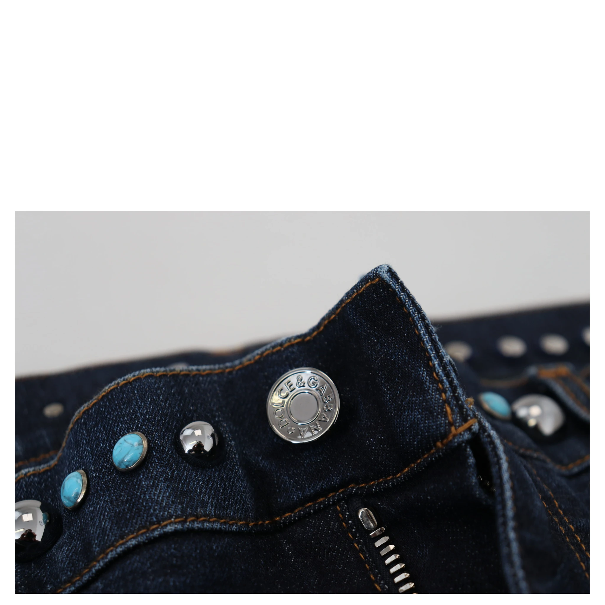 Blue Cotton Studded Low Waist Denim Jeans