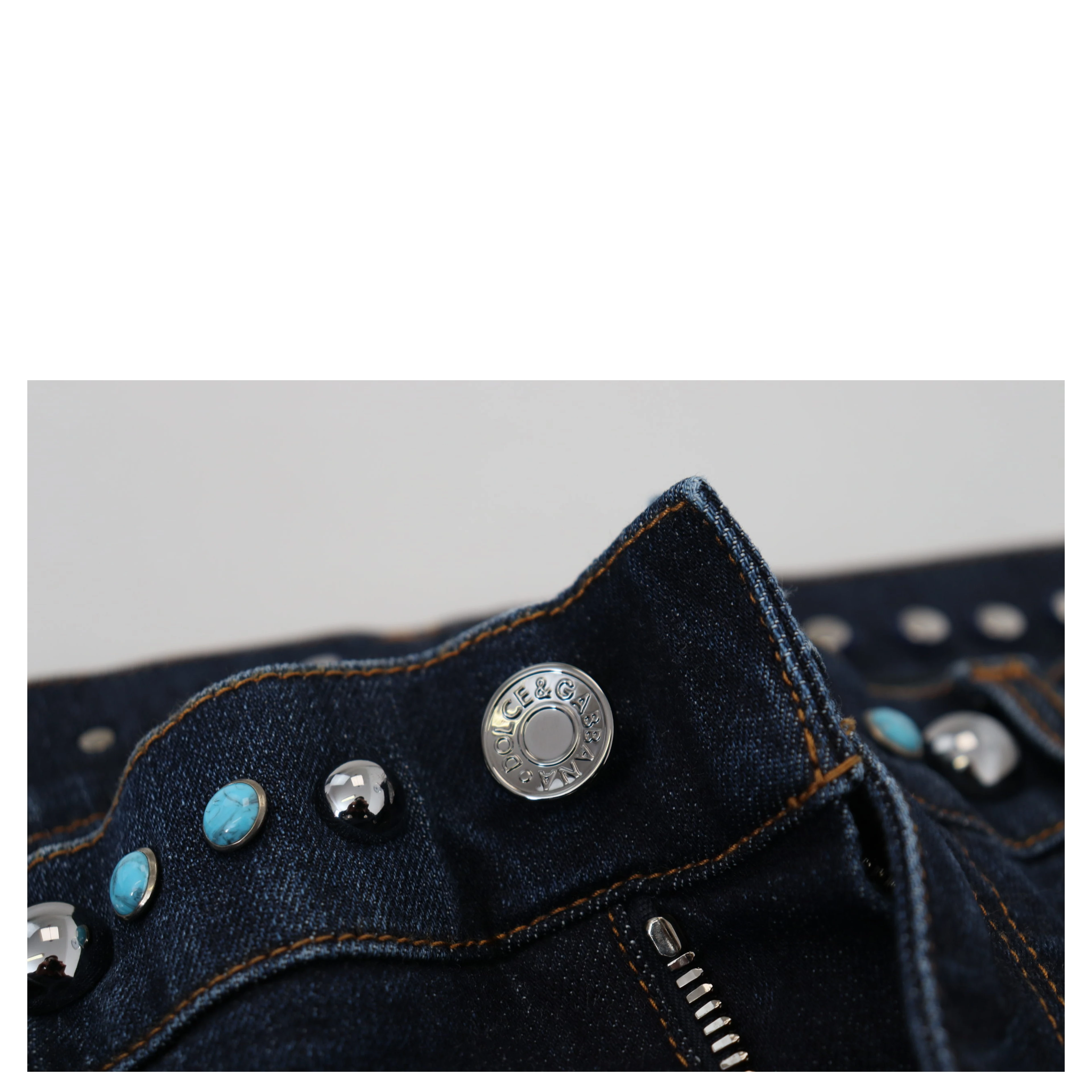 Blue Cotton Studded Low Waist Denim Jeans