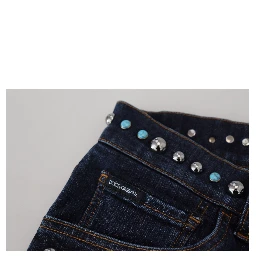Blue Cotton Studded Low Waist Denim Jeans