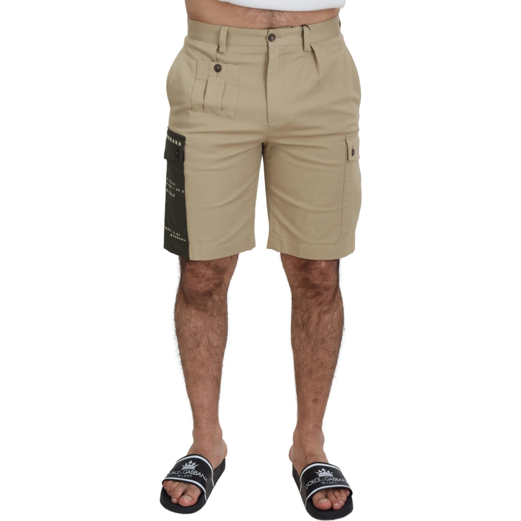 Beige Cotton Cargo Bermuda Shorts