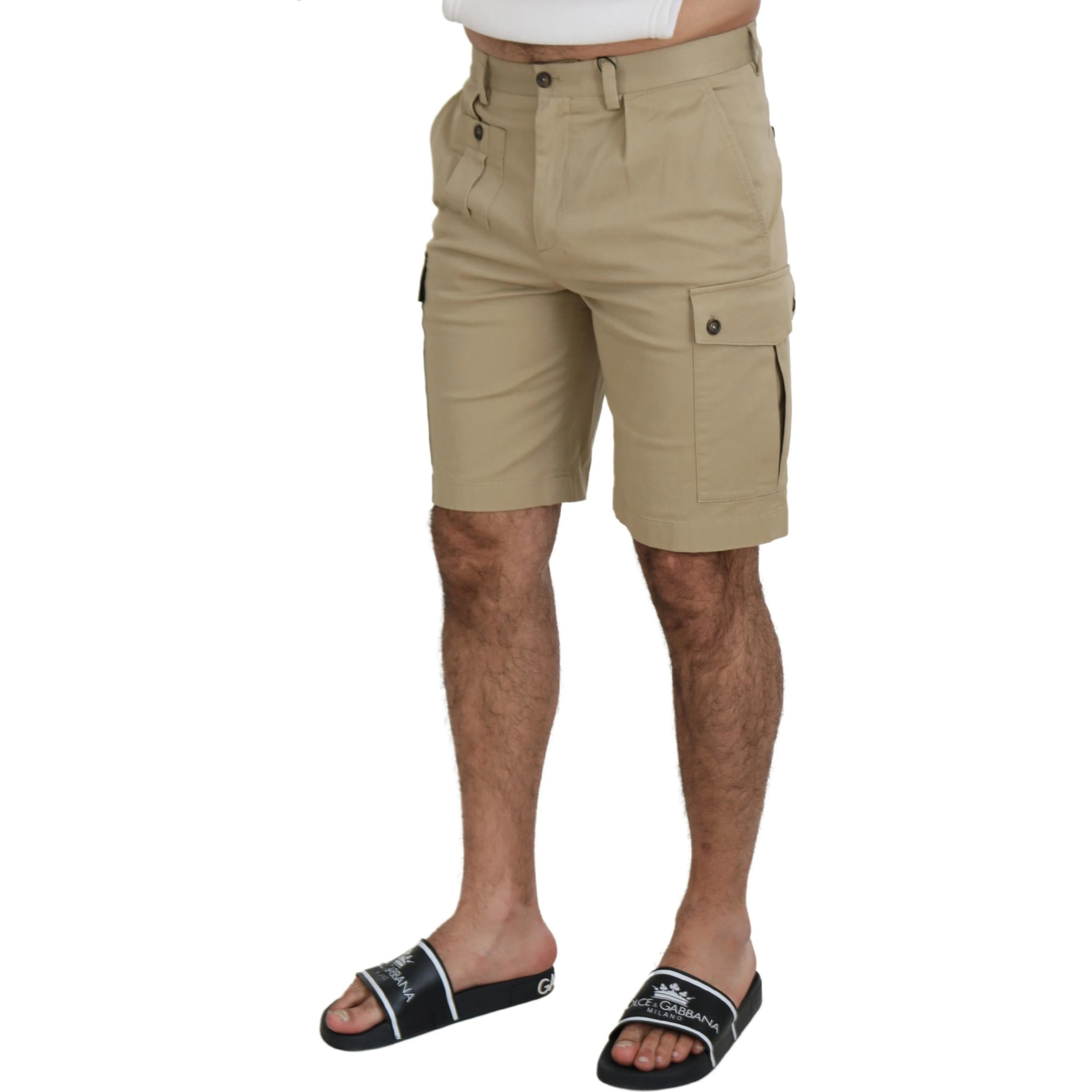 Beige Cotton Cargo Bermuda Shorts