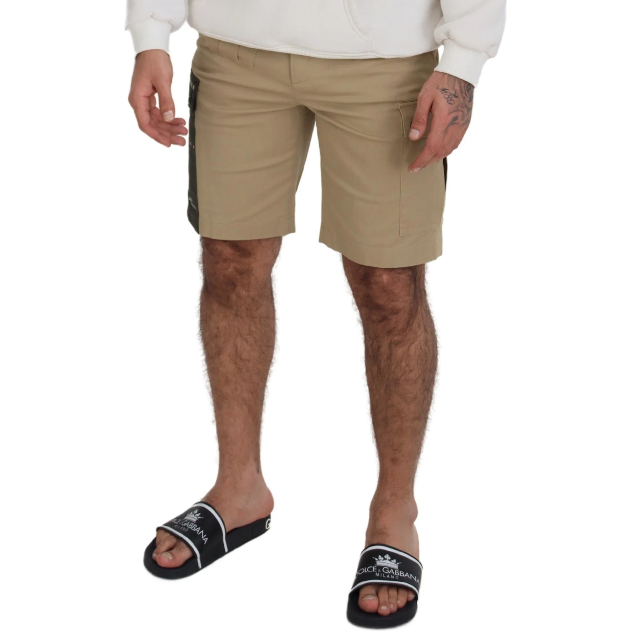 Beige Cotton Cargo Bermuda Shorts