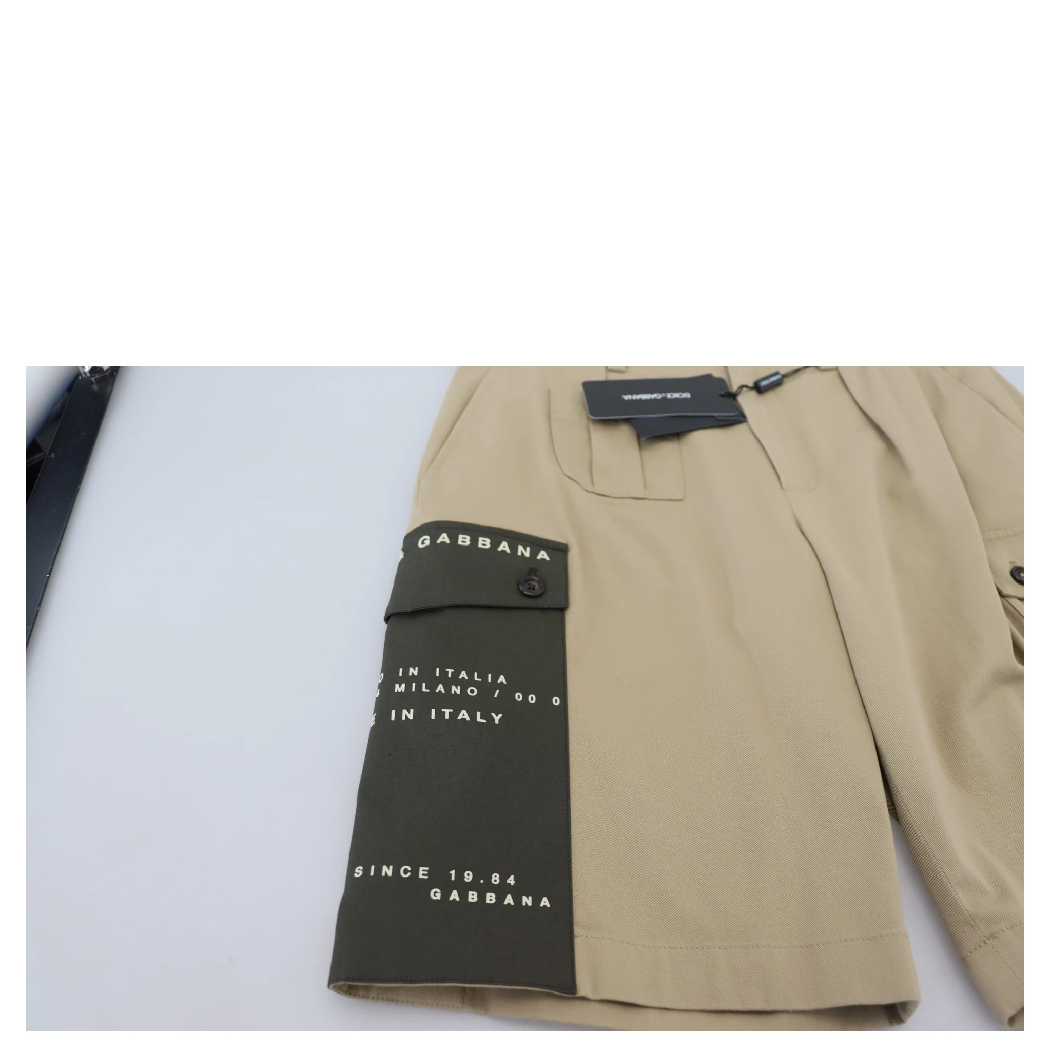 Beige Cotton Cargo Bermuda Shorts