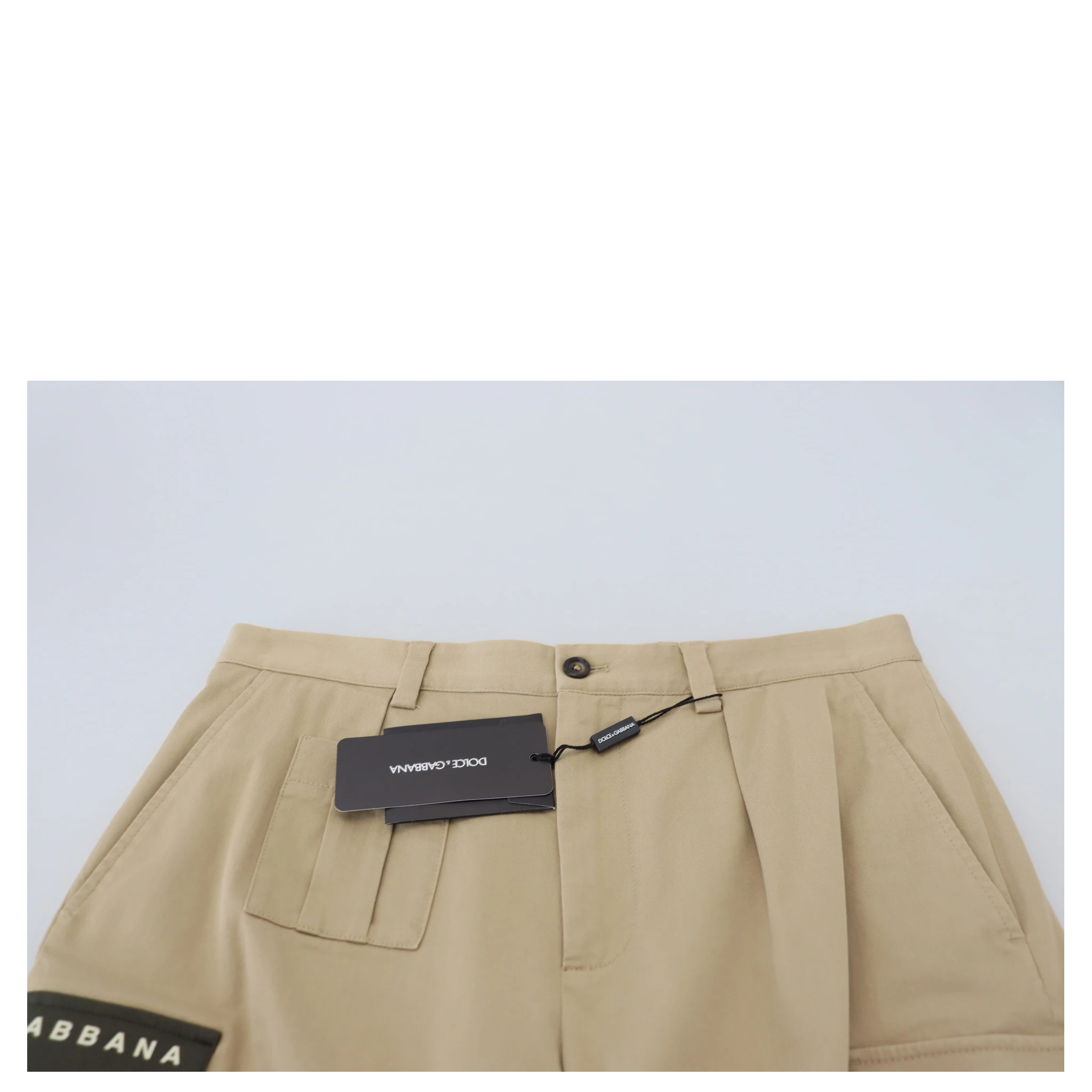 Beige Cotton Cargo Bermuda Shorts