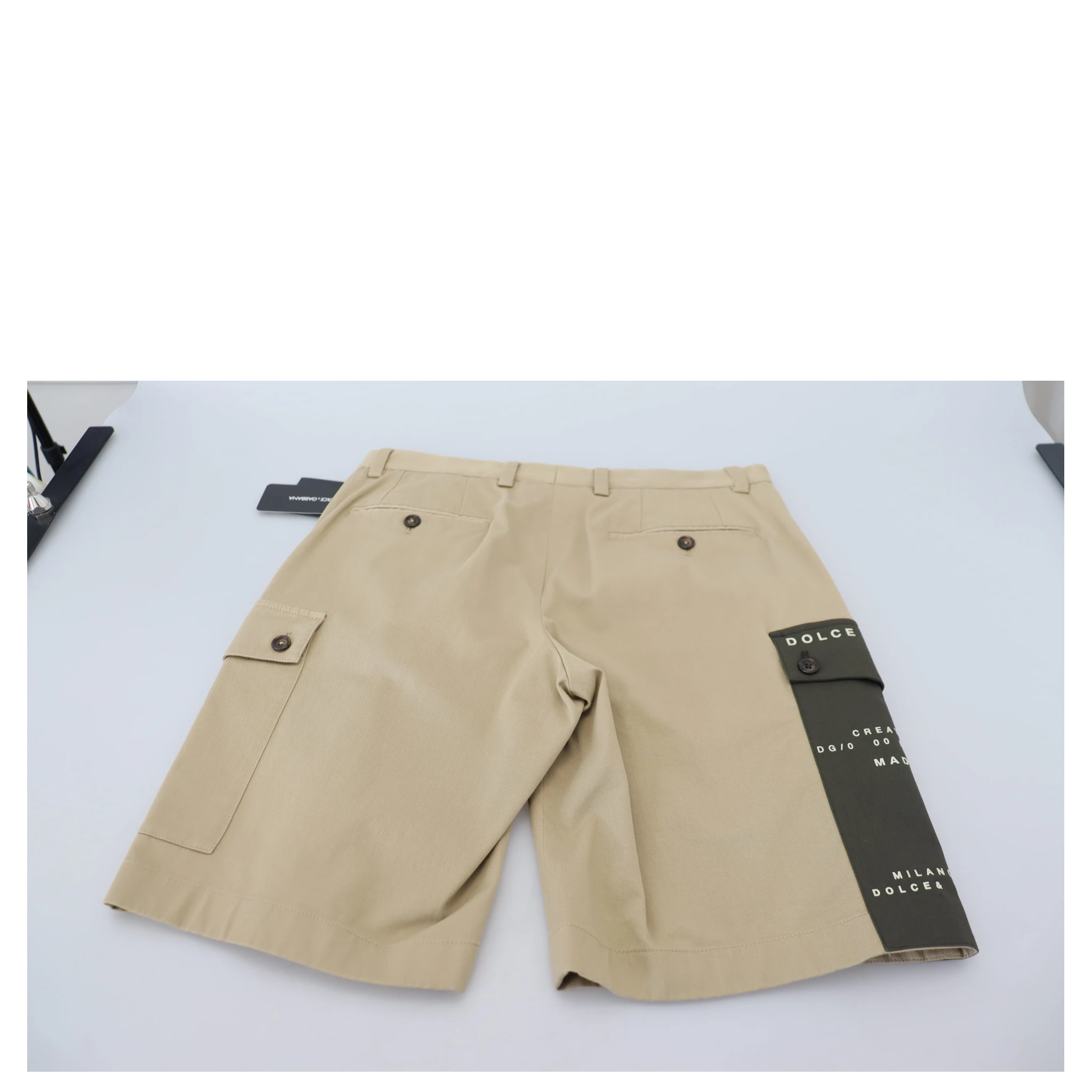 Beige Cotton Cargo Bermuda Shorts