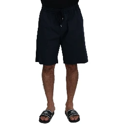 Blue Bermuda Mid Waist Casual Shorts