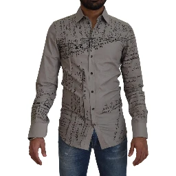 Gray Printed Cotton Slim Dress GOLD Shirt