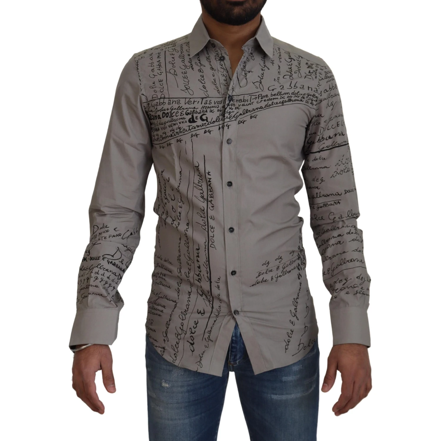 Gray Printed Cotton Slim Dress GOLD Shirt