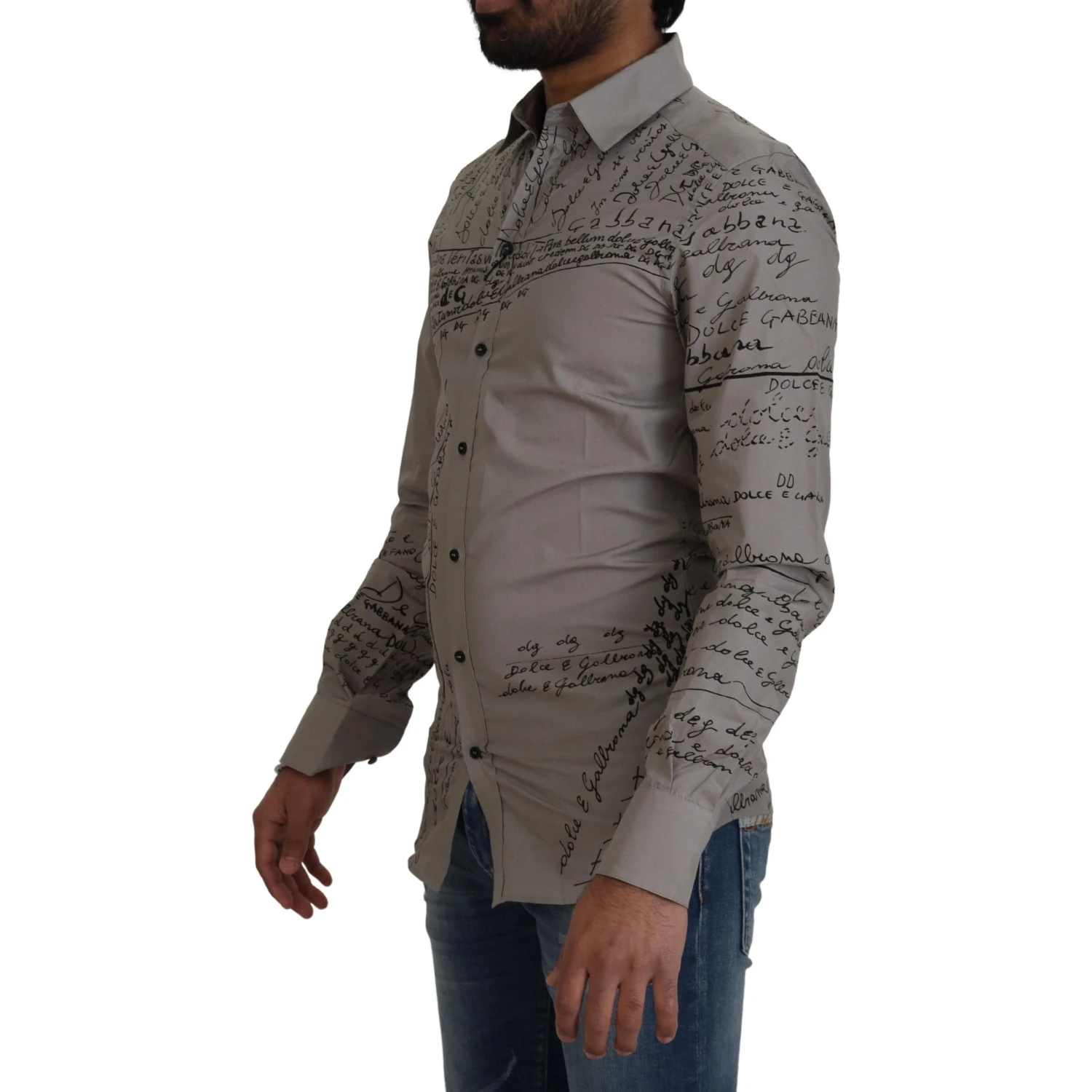 Gray Printed Cotton Slim Dress GOLD Shirt
