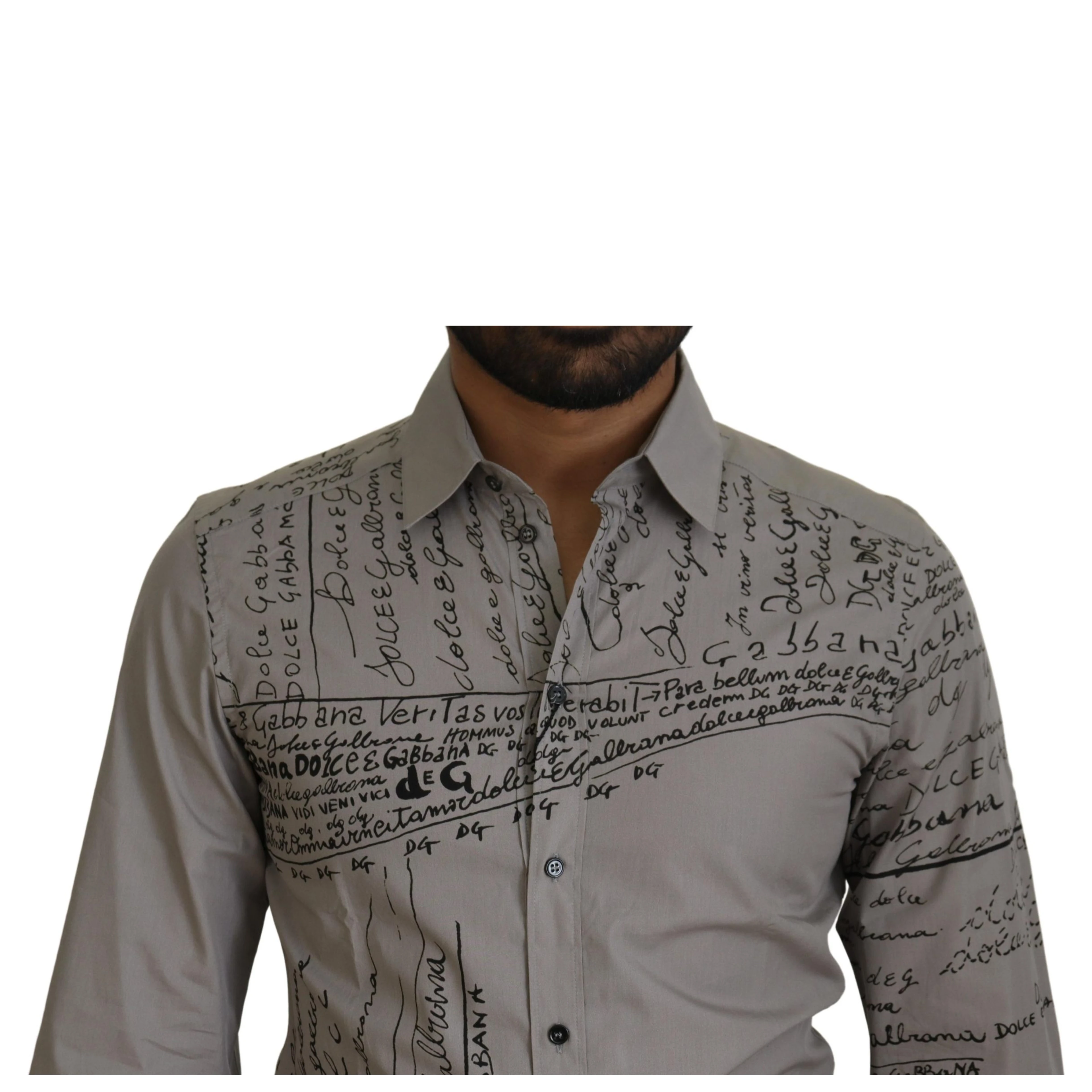 Gray Printed Cotton Slim Dress GOLD Shirt