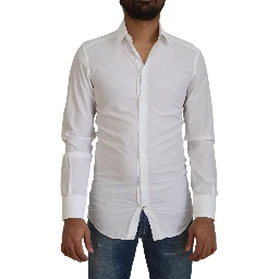 White Cotton Slim Fit Formal Dress GOLD Shirt