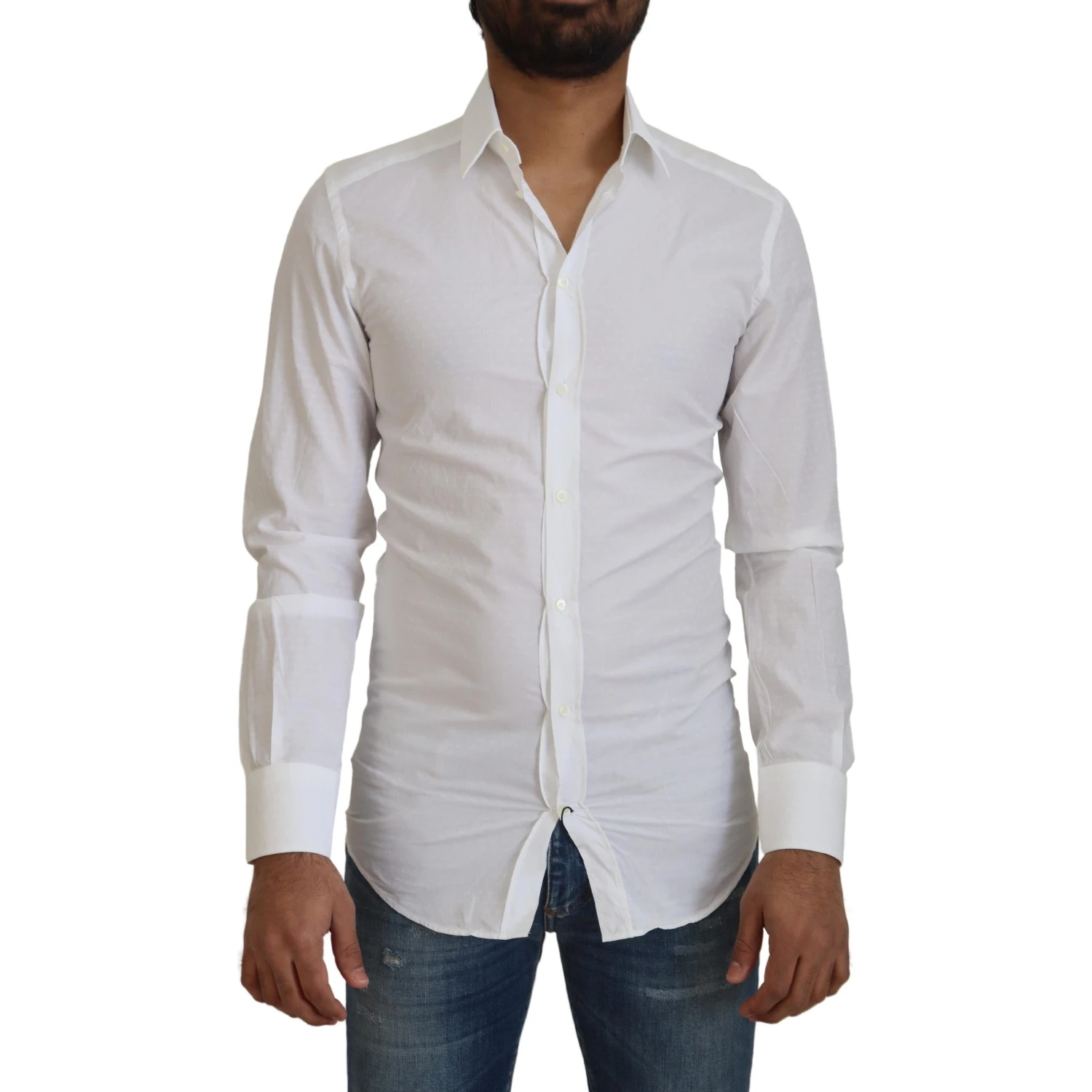 White Cotton Slim Fit Formal Dress GOLD Shirt