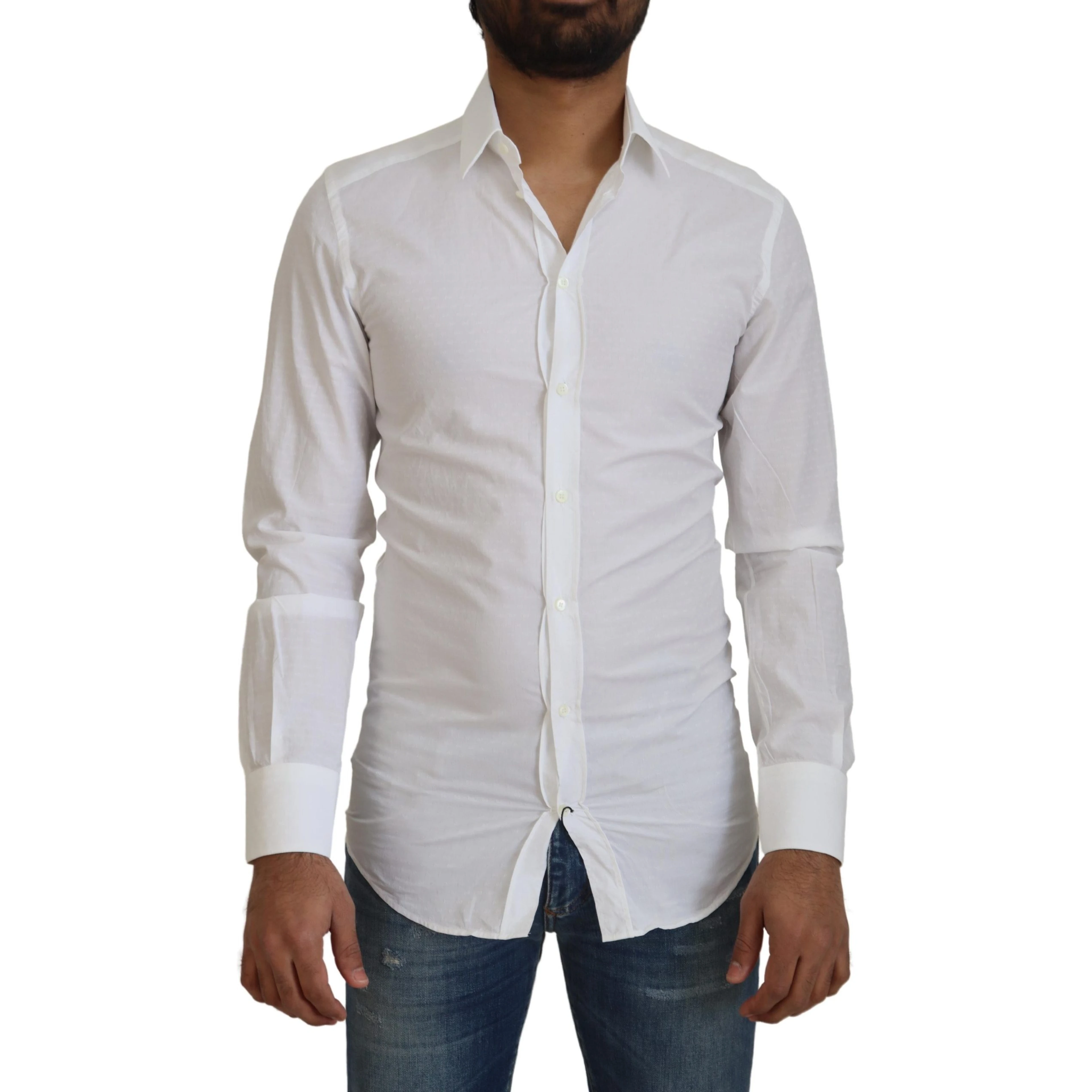 White Cotton Slim Fit Formal Dress GOLD Shirt