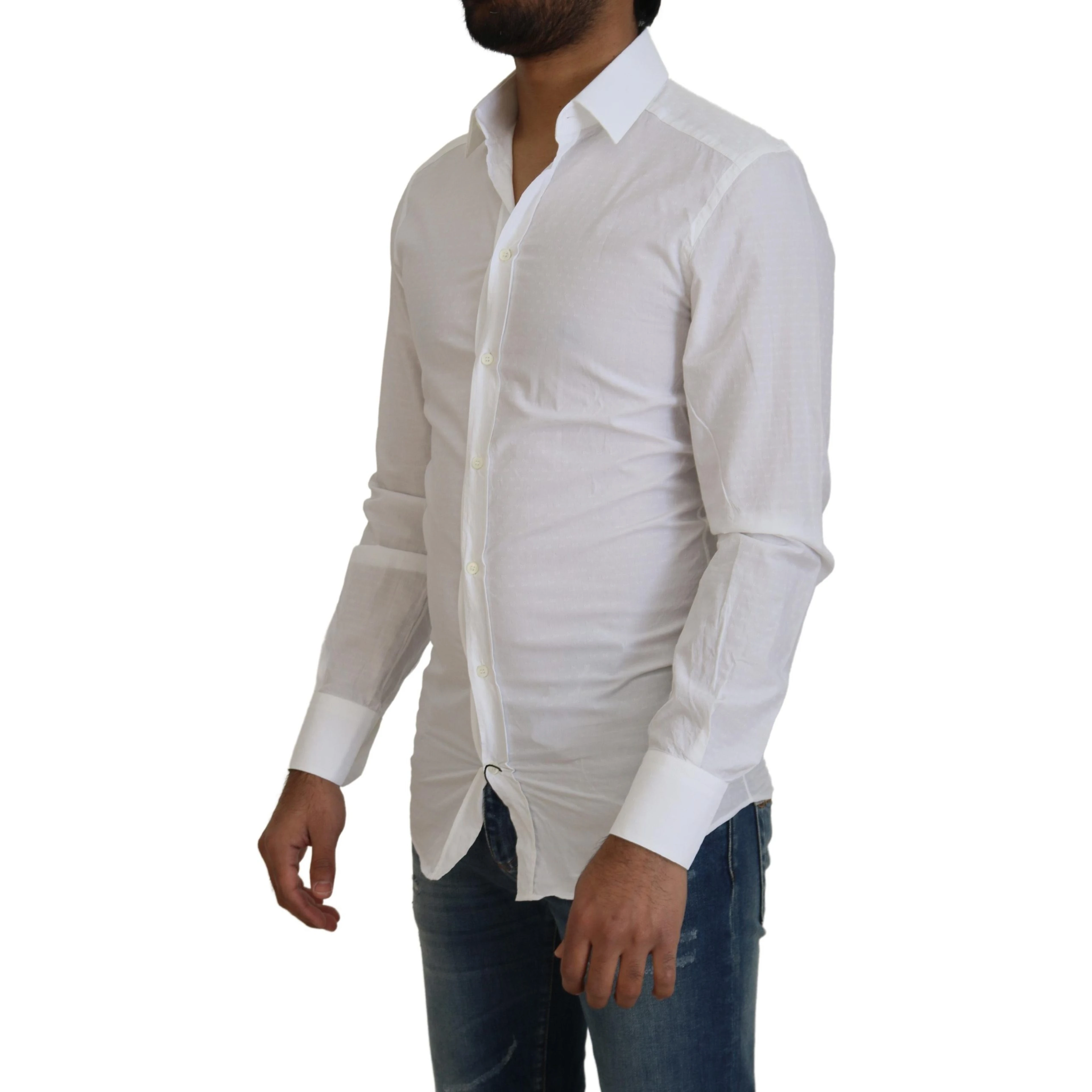 White Cotton Slim Fit Formal Dress GOLD Shirt