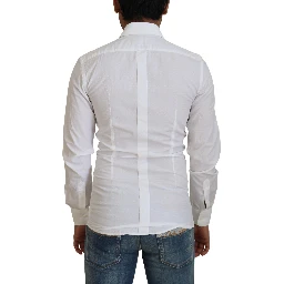 White Cotton Slim Fit Formal Dress GOLD Shirt