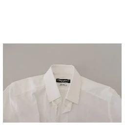 White Cotton Slim Fit Formal Dress GOLD Shirt