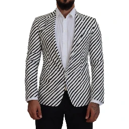 White Black Striped Slim Fit Jacket Blazer