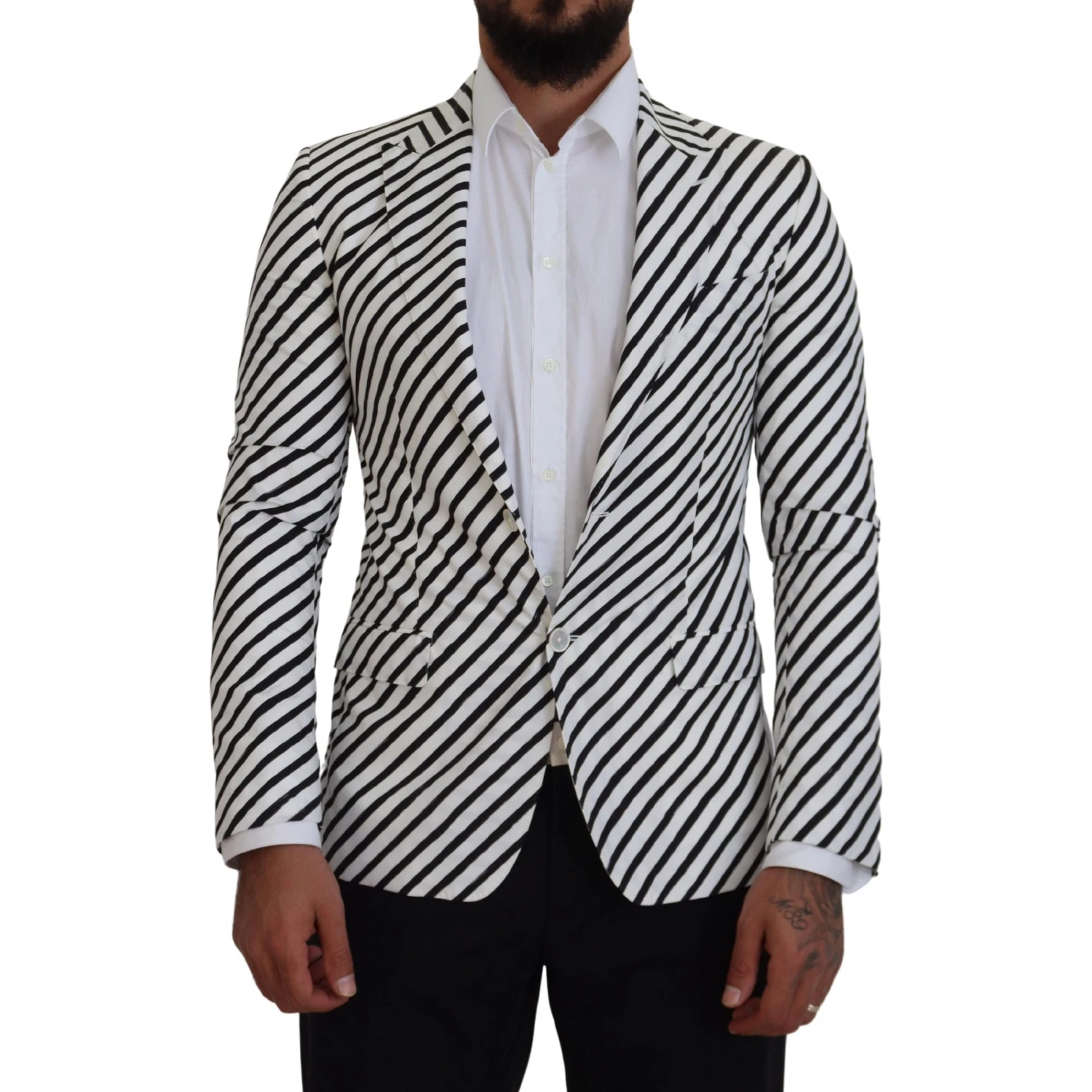 White Black Striped Slim Fit Jacket Blazer