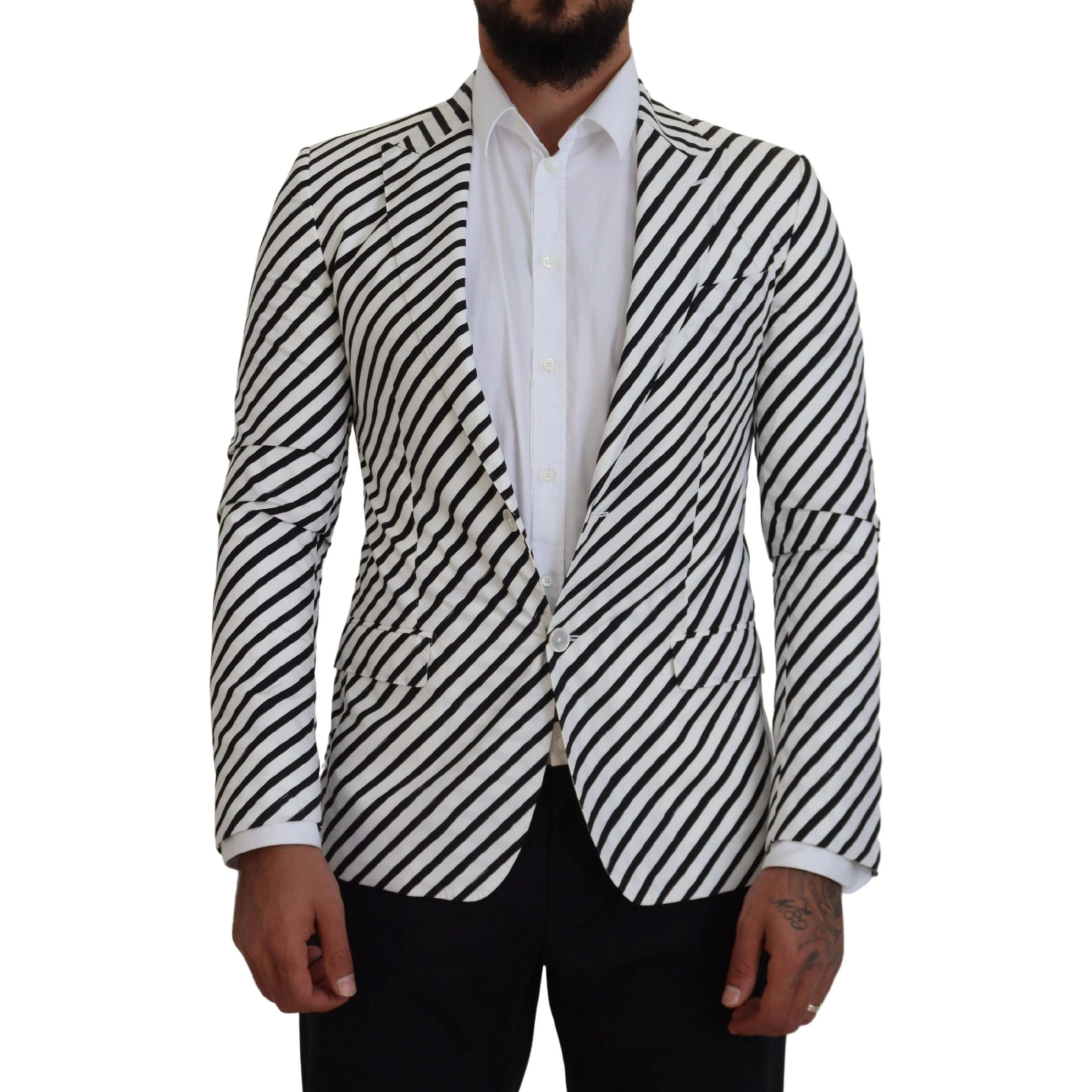 White Black Striped Slim Fit Jacket Blazer